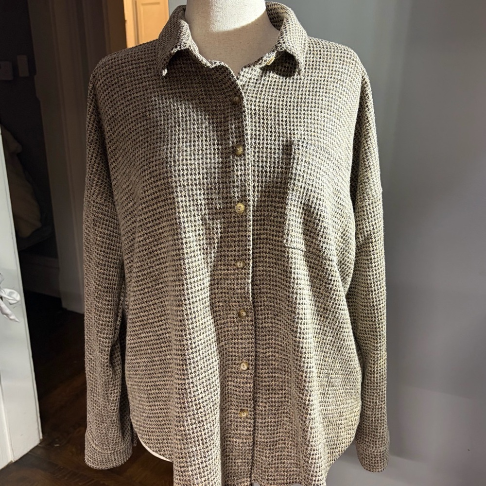 BKE Boyfriend Women's Button-Up Collared Shirt, Super Soft Flannel, Size Large
